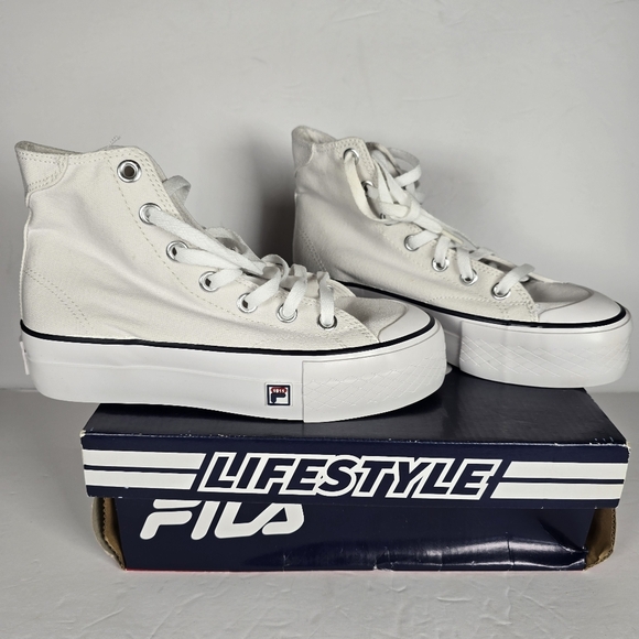 NIB FILA Women's Tarp 1911 White High-Top Platform Sneakers Size 6.5 Rubber Sole - Picture 1 of 11